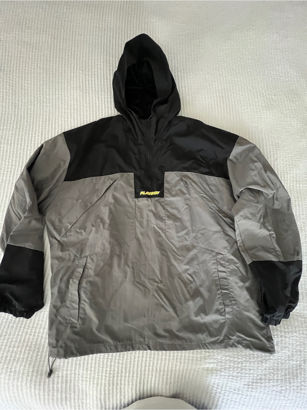 Pacsun PLAYBOY Black and Gray Hooded Windbreaker Pullover Size L NWT
